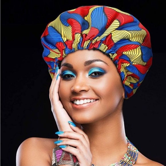 Accessories - Blue multi Double Layer Satin Bonnet for Women, Women Silk Like Hair Cap Sati…